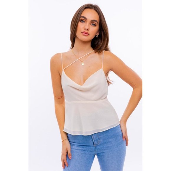 LE LIS SPAGHETTI DETAIL COWL NECK CAMI TOP - Picture 7 of 7